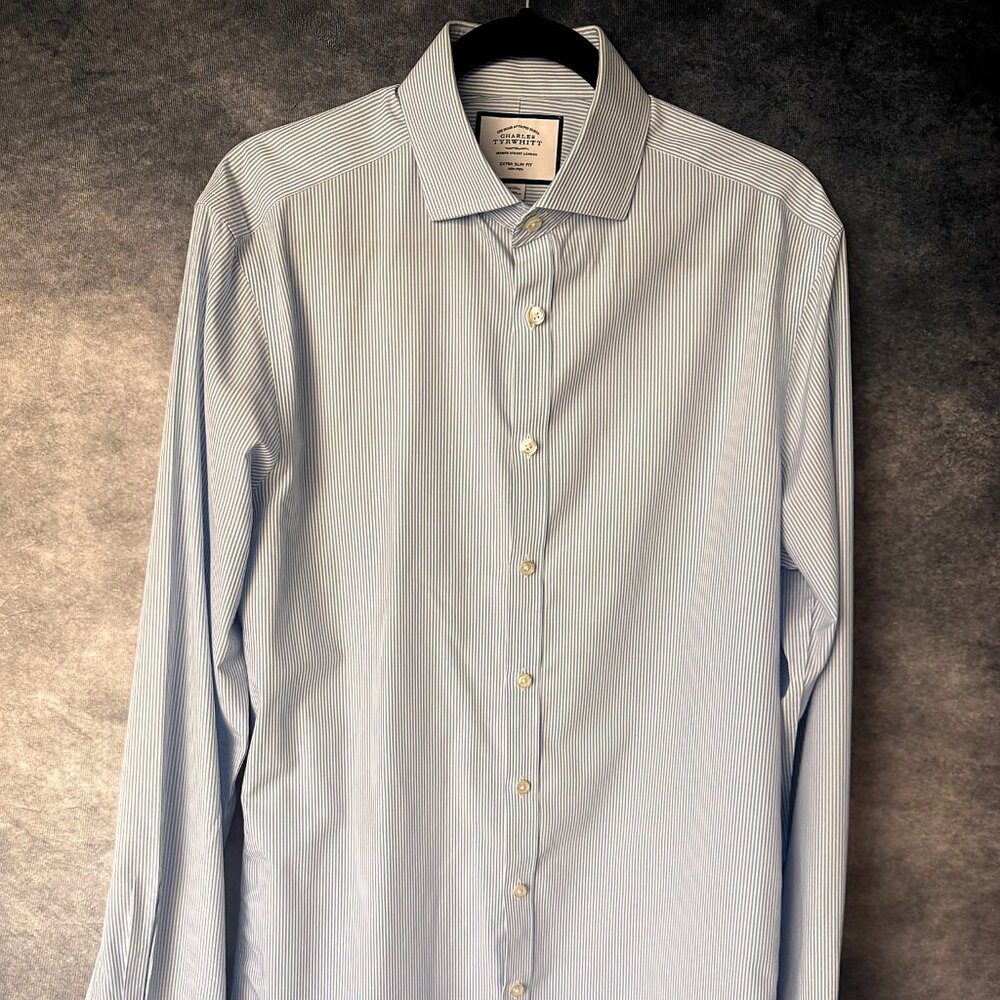 Charles Tyrwhitt Blue Stripe Shirt – Extra Slim Fit – French Cuff – 16 / 41 - Picture 2 of 4